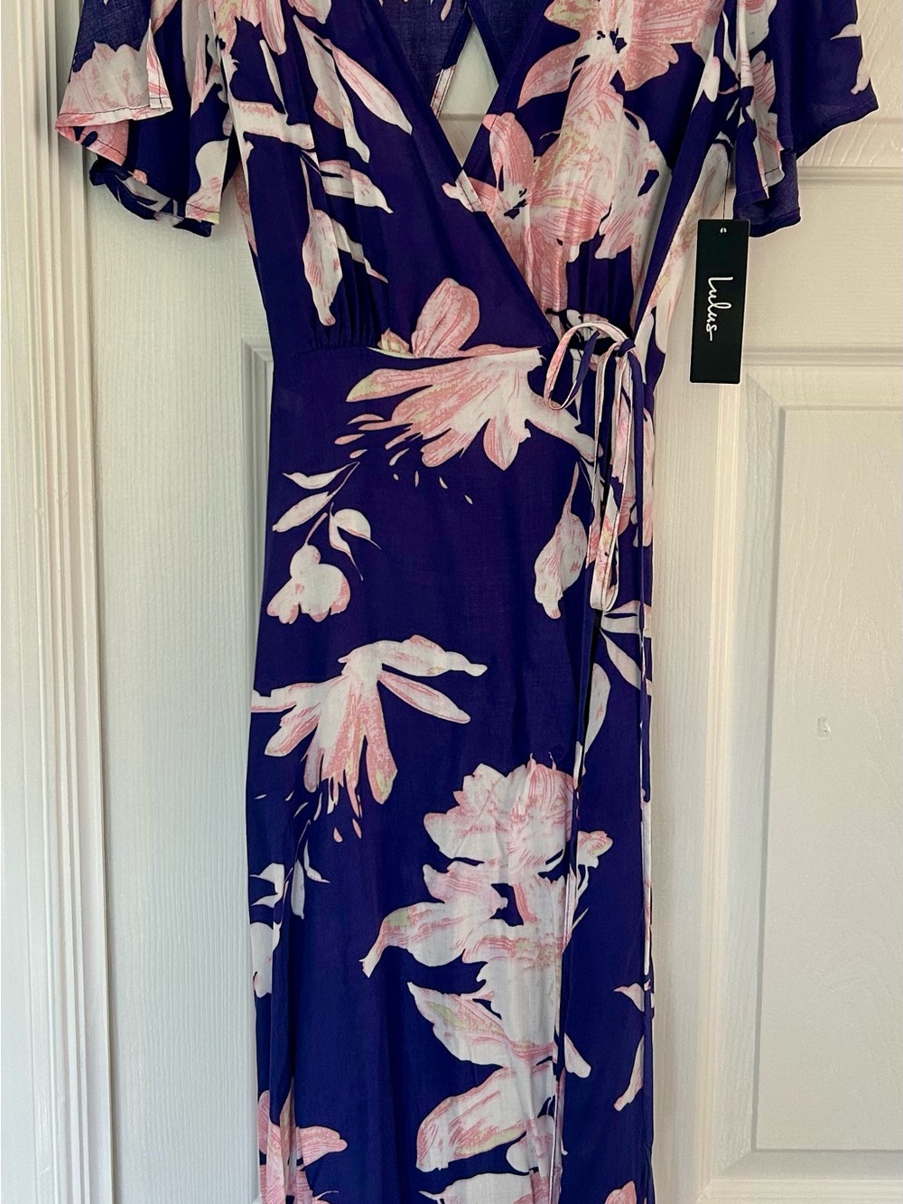 Lulu’s Azalea Regalia Navy Blue Floral Print Wrap Maxi Dress